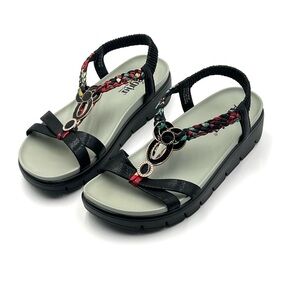 Alegria Roz Sandals Women’s Sz 8 Black Multi Color Vegan Comfort Platform Wedge